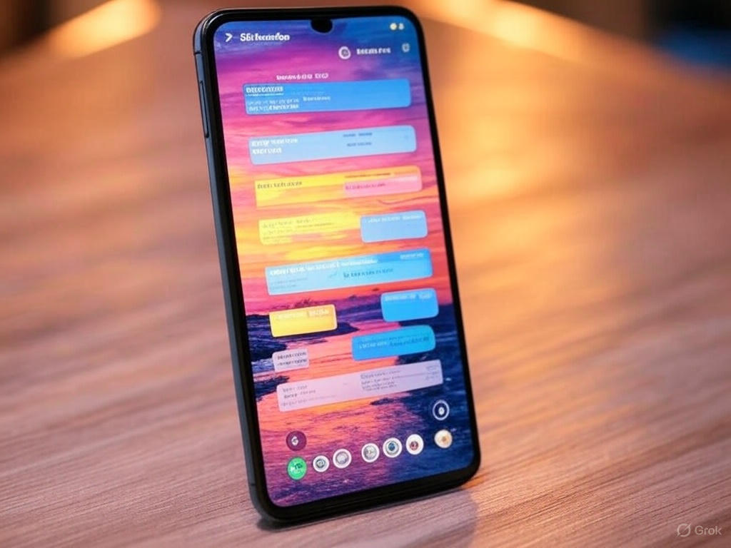 A screenshot of GB WhatsApp Pro displaying a vibrant customize theme with colorful chat bubbles and a personalized background.